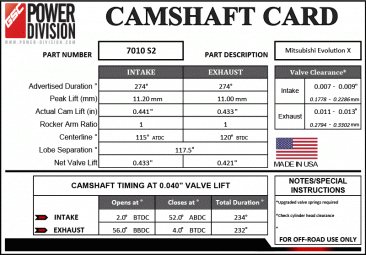 GSC Power-Division Billet Evolution X S2 Camshafts